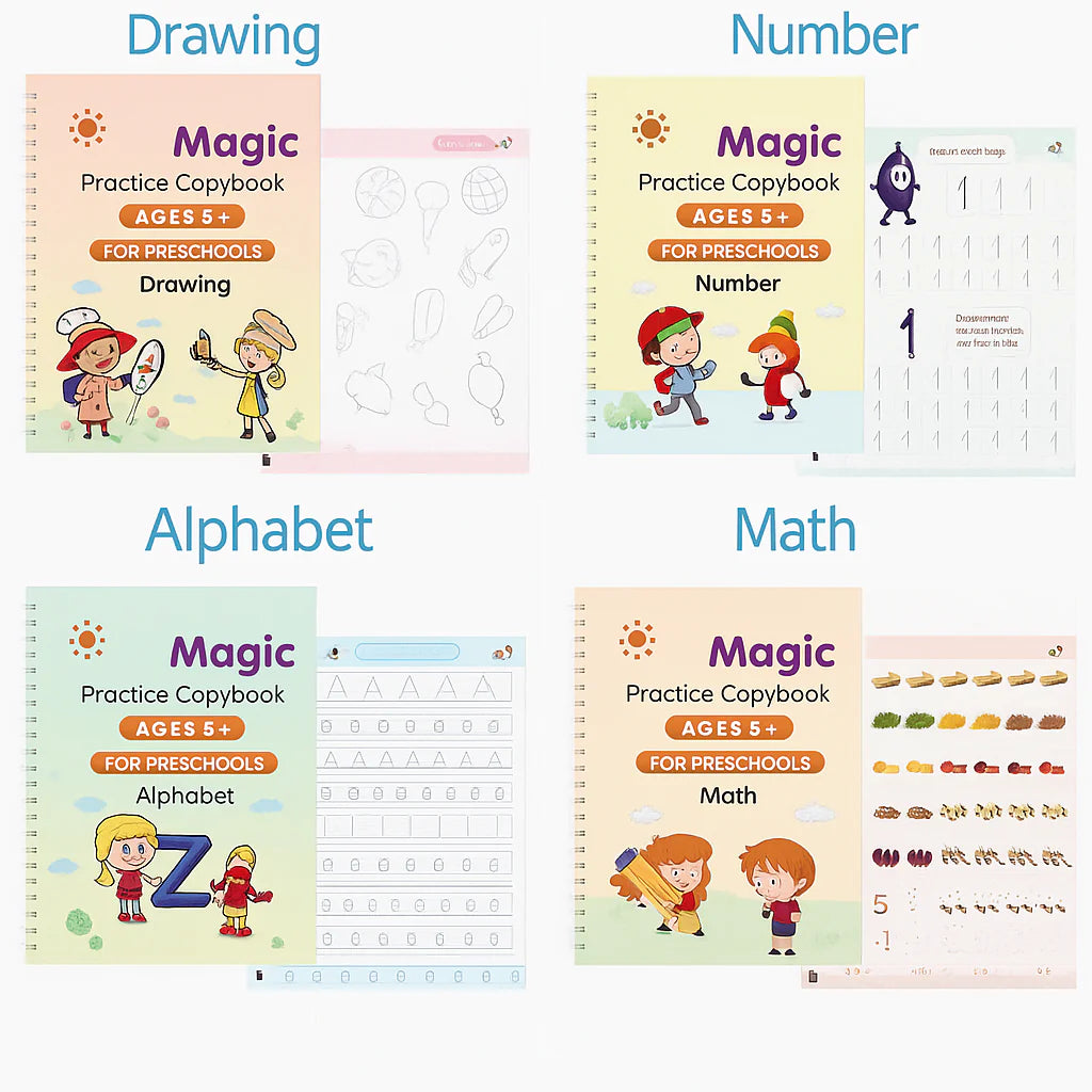 Magic CopyBook for Pre-School & Nursery - 4 Reusable Books
